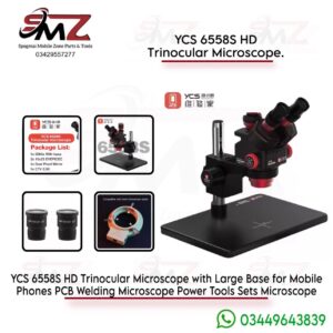 YCS 6558S Ultra HD trinocular stereo zoom microscope.