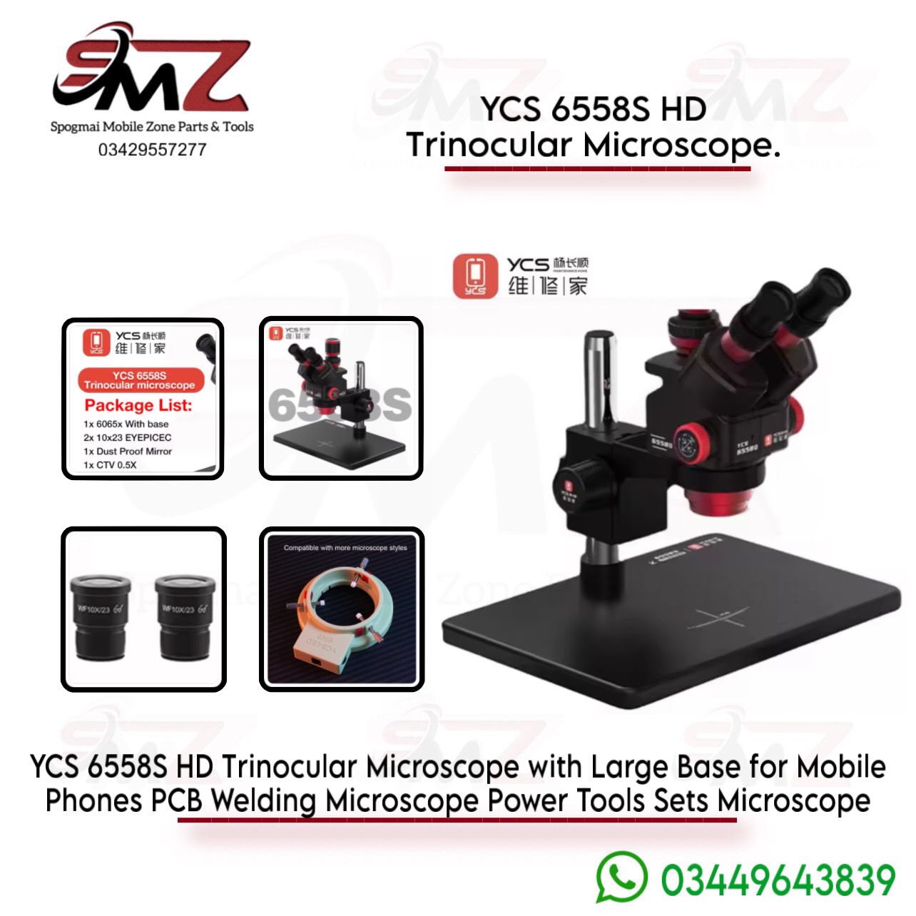 YCS 6558S Ultra HD trinocular stereo zoom microscope.