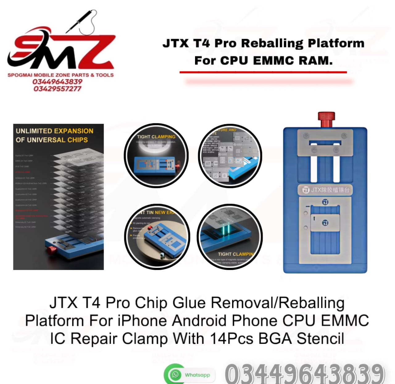 JTX T4 Pro Universal Chips Glue Removal and Reballing Platform Set.
