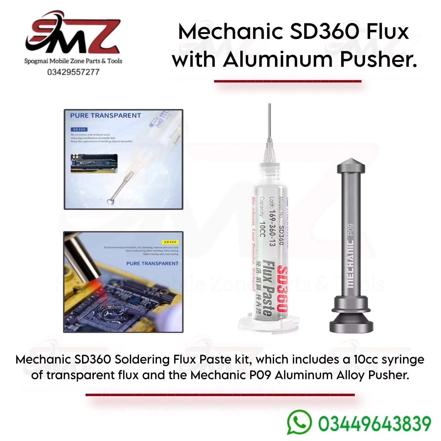 Mechanic SD360 Flux Paste paired with a metal injector.