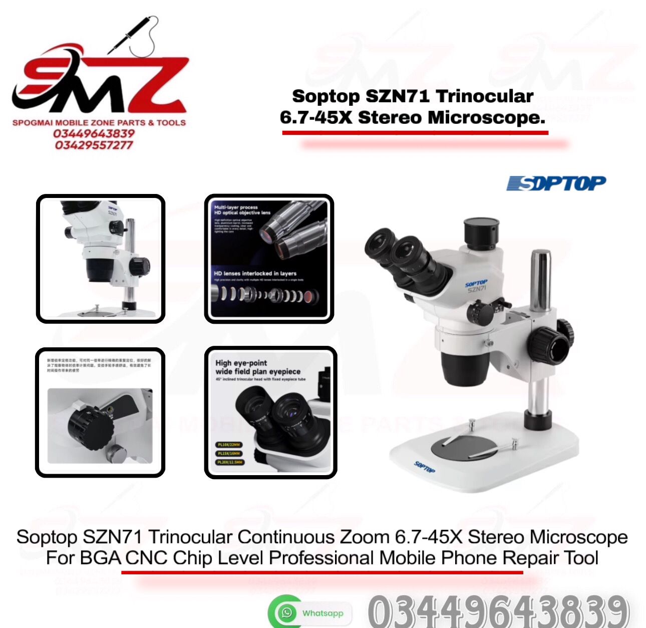 SOPTOP SZN71 TRINOCULAR STEREO MICROSCOPE PL10X22