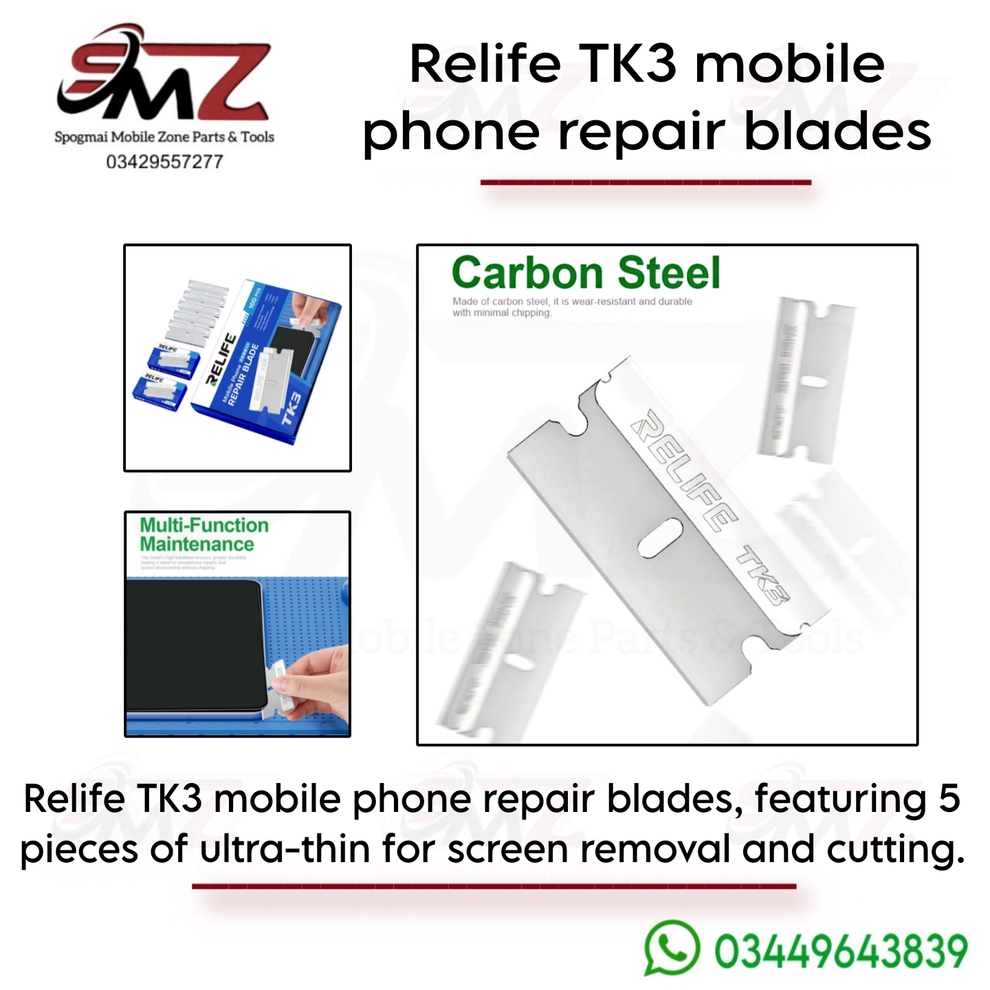 RELIFE TK3 carbon steel single-edge repair blades (5pcs in 1 packet)