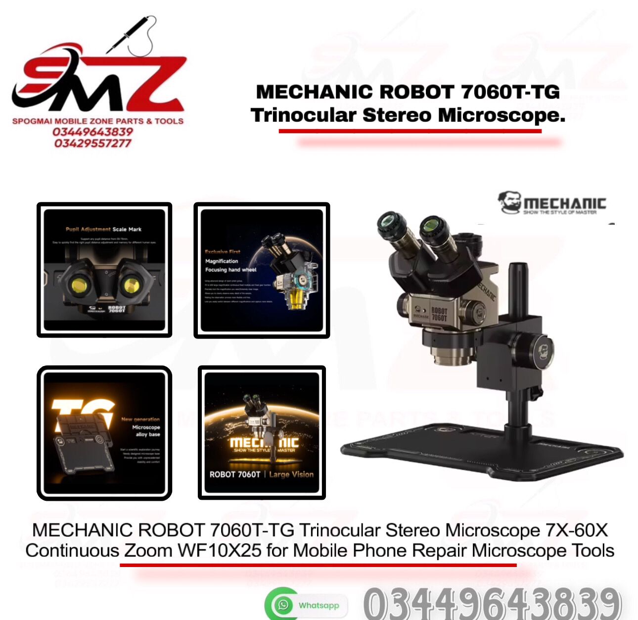 Mechanic Robot 7060T trinocular stereo zoom microscope