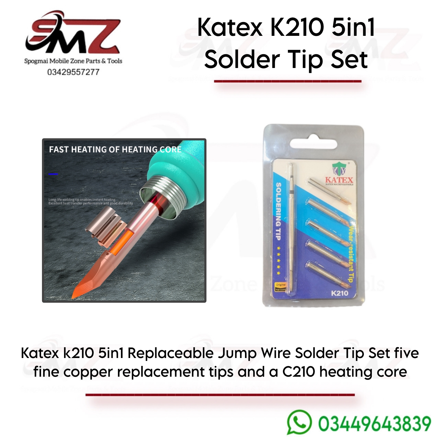Katex K210 5-in-1 replaceable fine copper soldering iron tips