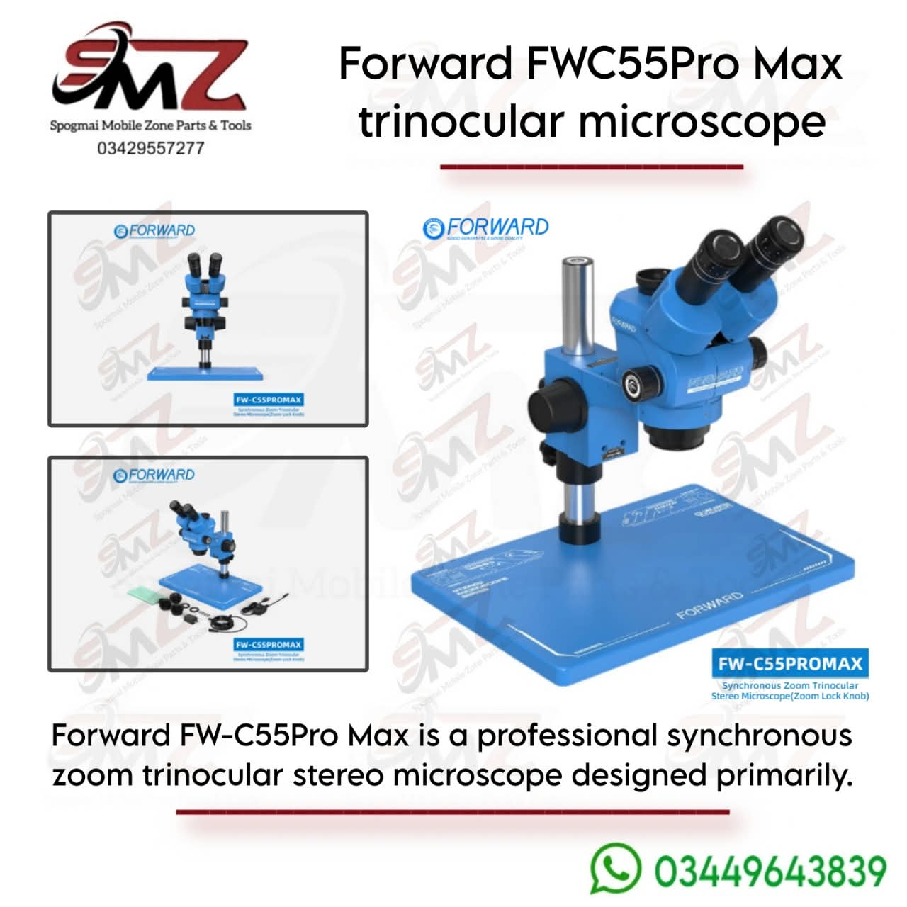 SOPTOP + FORWARD FWC55 Pro Max Synchronous Zoom Trinocular Stereo Microscope