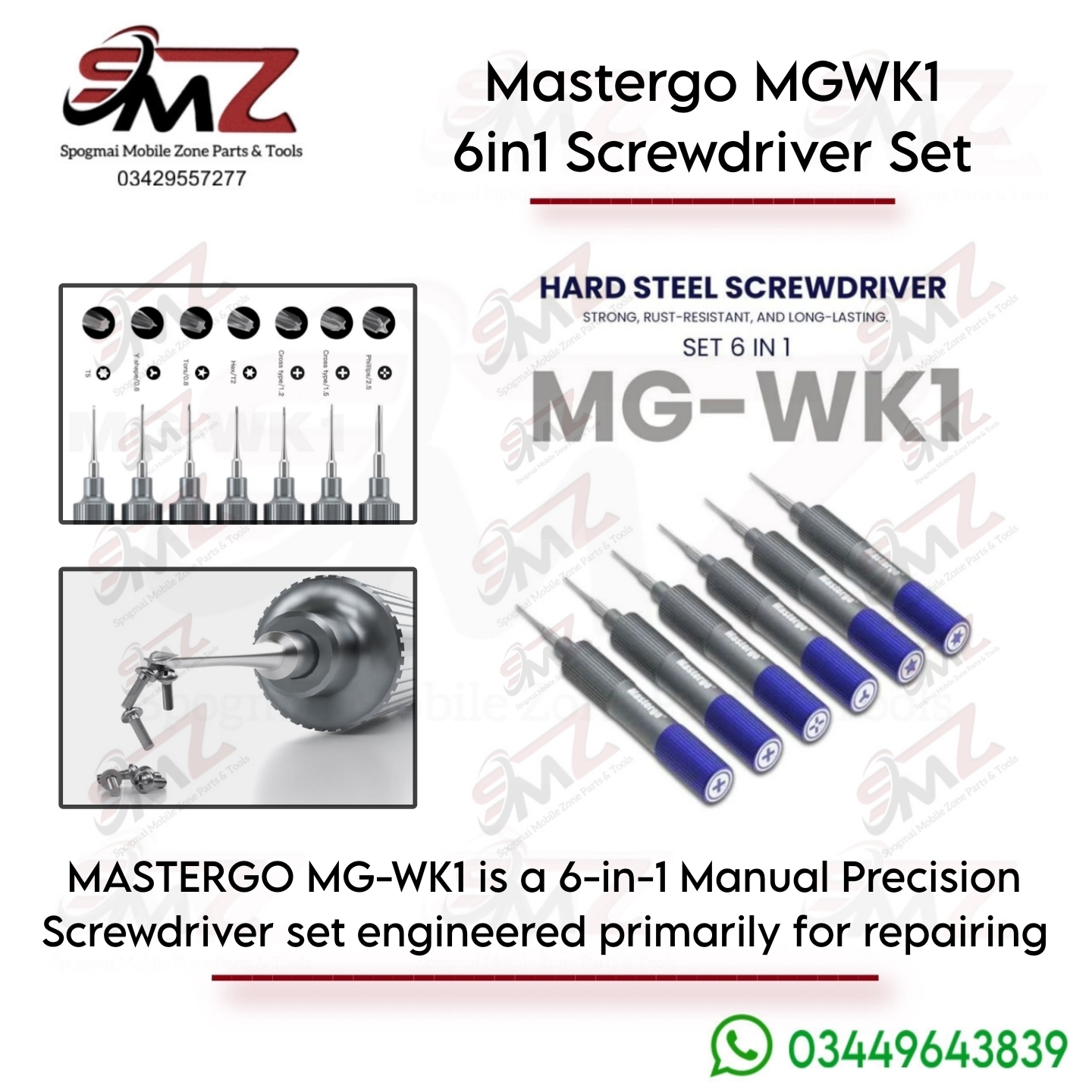 Mastergo MGWK1 6-in-1 manual precision screwdriver set.