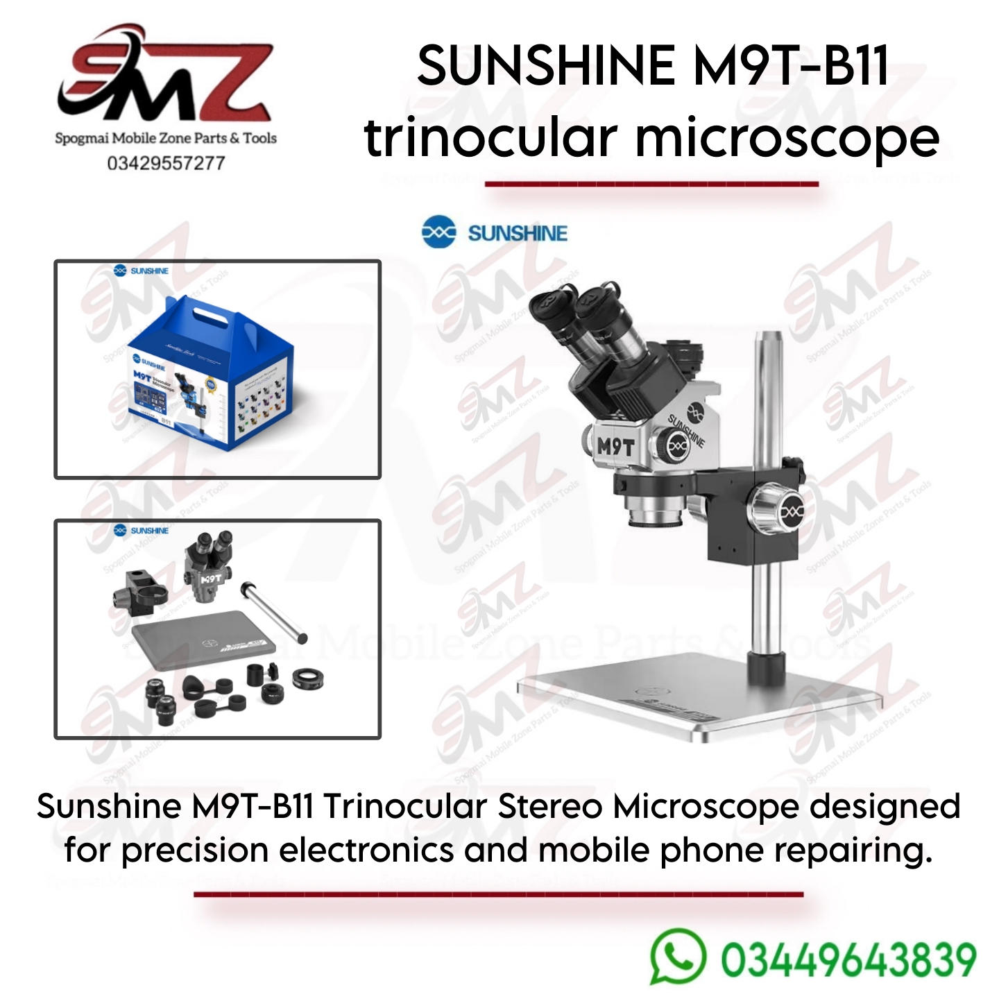 Sunshine M9T-B11 Silver Trinocular Stereo Microscope