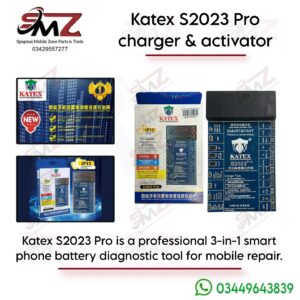 Katex S2023 Pro phone battery tester, charger, and activation fixture.
